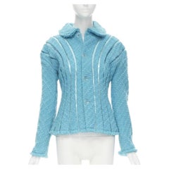 Runway JUNYA WATANABE 2001 teal blue boucle tweed PVC trimmed space age jacket S