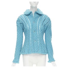 Défilé JUNYA WATANABE 2001 bleu sarcelle boucle tweed garni PVC veste de l'ère spatiale S