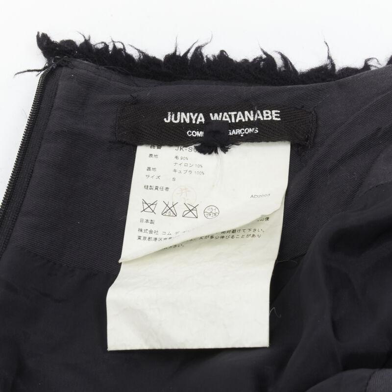 Runway JUNYA WATANABE 2003 jupe midi en laine bouillie noire effilochée avec chaîne punk S en vente 4