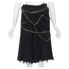 Pasarela JUNYA WATANABE 2003 falda midi de lana hervida negra deshilachada con cadenas punk S
