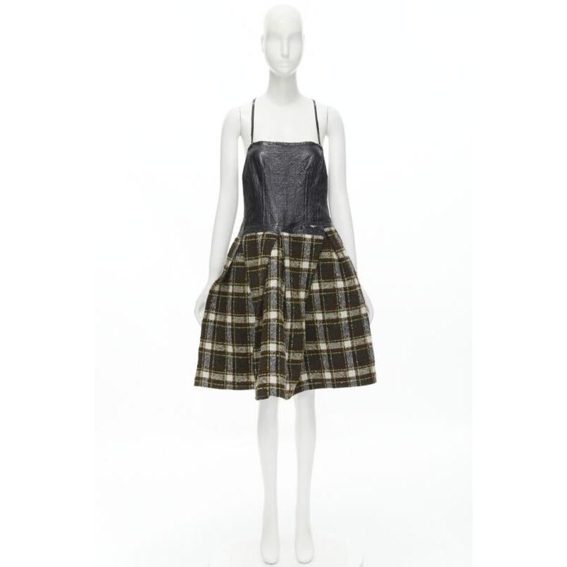 Runway JUNYA WATANABE 2005 black lacquered bust green tweed  cocktail dress M For Sale 7