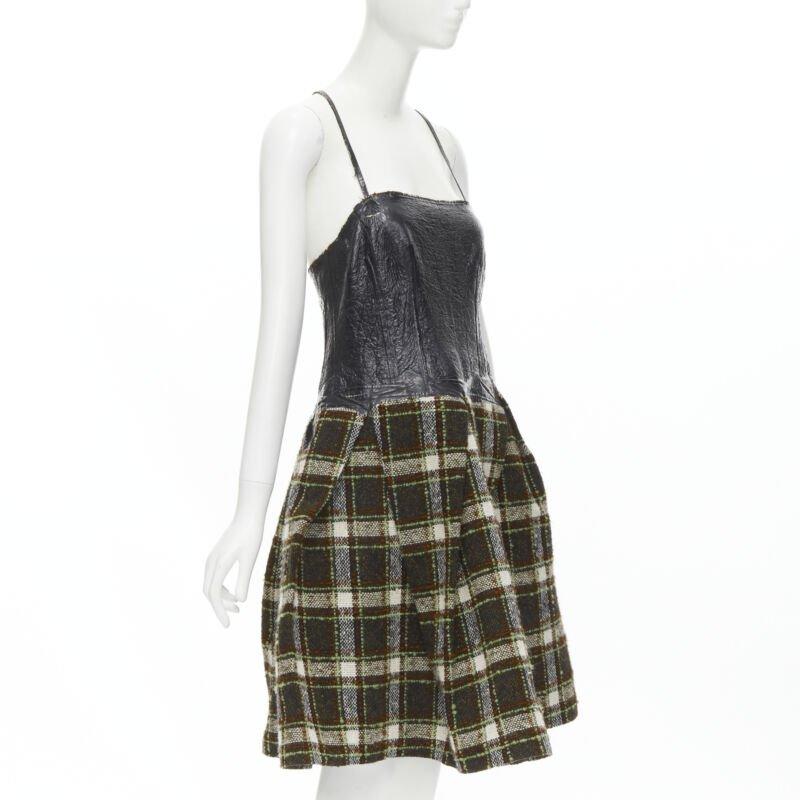 Black Runway JUNYA WATANABE 2005 black lacquered bust green tweed  cocktail dress M For Sale