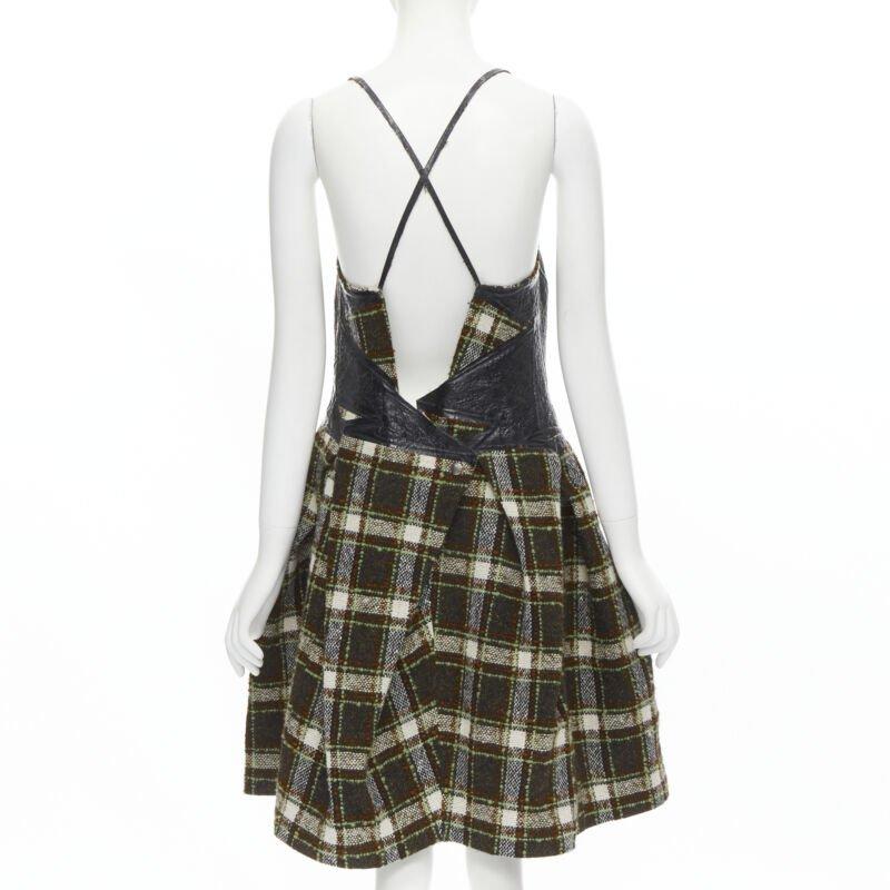 Women's Runway JUNYA WATANABE 2005 black lacquered bust green tweed  cocktail dress M For Sale