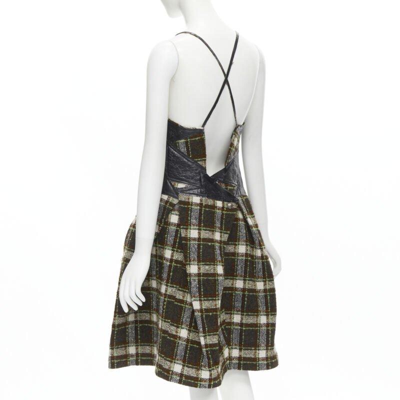Runway JUNYA WATANABE 2005 black lacquered bust green tweed  cocktail dress M For Sale 1