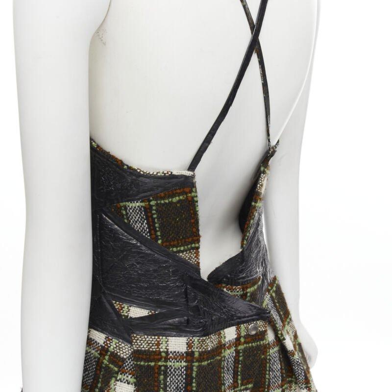 Runway JUNYA WATANABE 2005 black lacquered bust green tweed  cocktail dress M For Sale 2