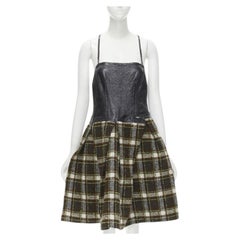 Runway JUNYA WATANABE 2005 black lacquered bust green tweed  cocktail dress M