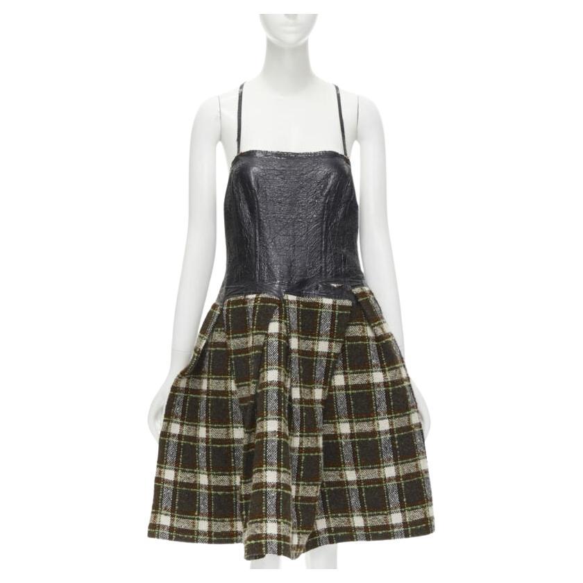 Runway JUNYA WATANABE 2005 black lacquered bust green tweed  cocktail dress M For Sale
