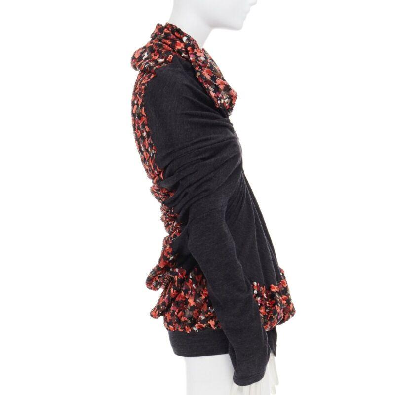 runway JUNYA WATANABE 2008 pink floral print ruched gather front sweater top S In Good Condition In Hong Kong, NT