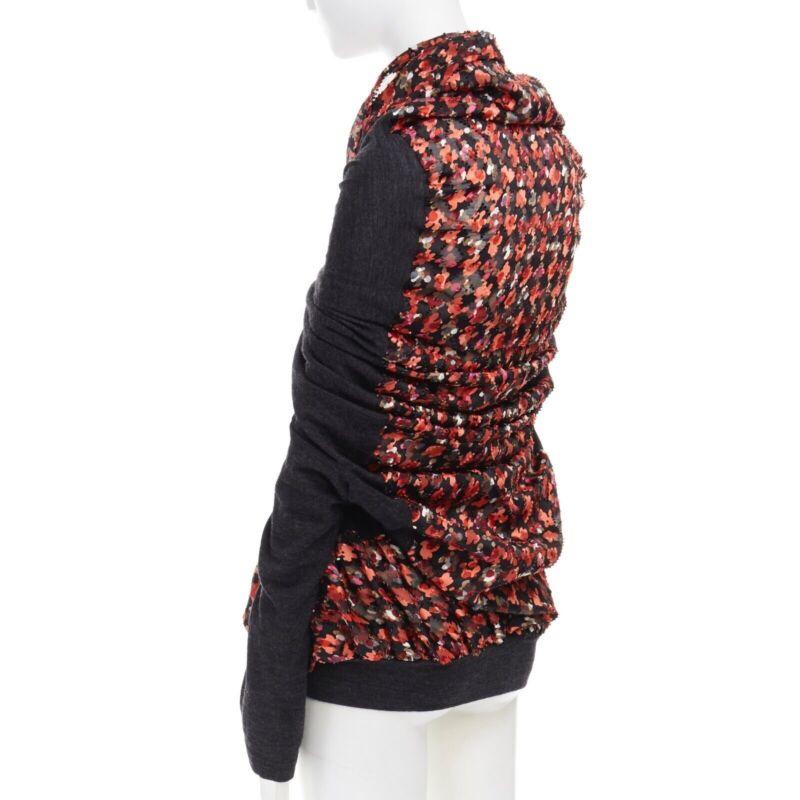 runway JUNYA WATANABE 2008 pink floral print ruched gather front sweater top S 1