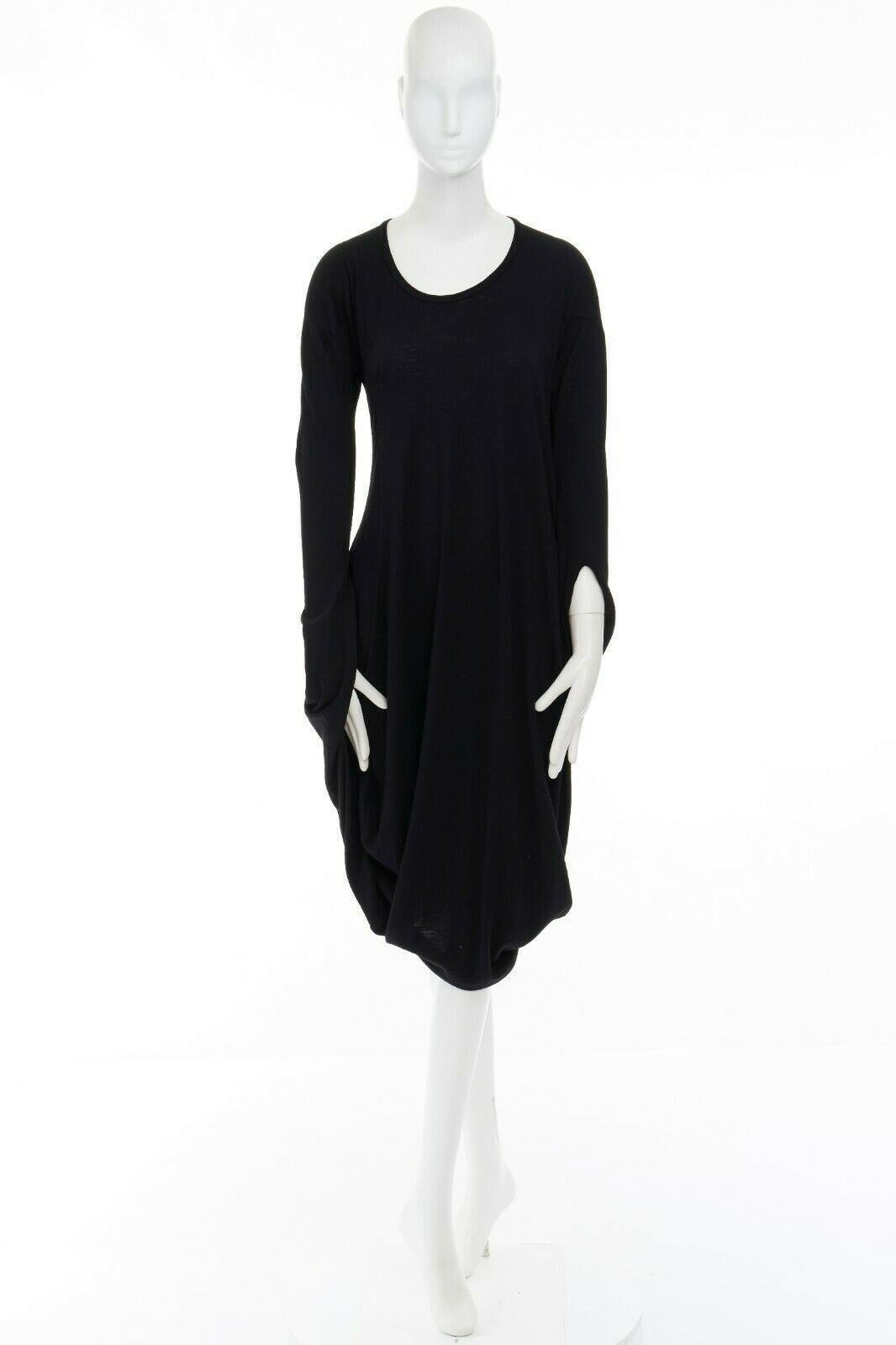 Black runway JUNYA WATANABE 2008 wool black infinity loop slit sleeves winter dress S