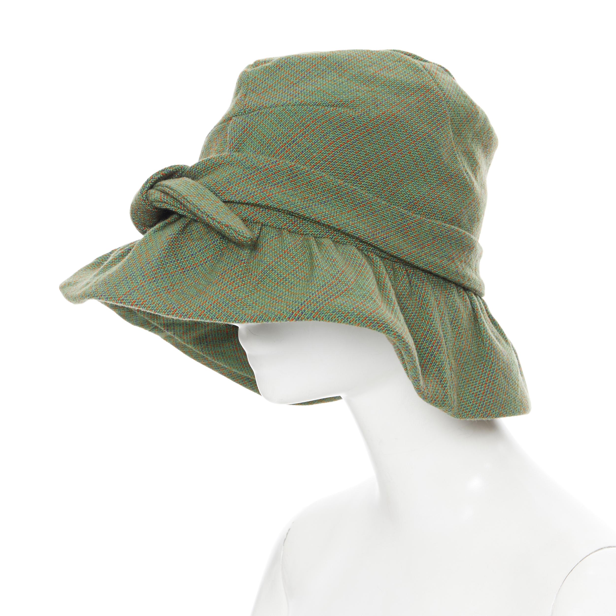 Women's runway JUNYA WATANABE AW04 green wool tweed bow tie floppy fedora hat
