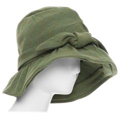 JUNYA WATANABE AW04 cappello fedora floscio in tweed di lana verde con papillon