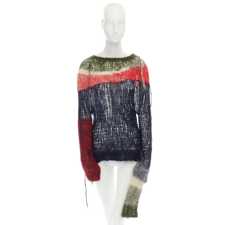 Junya Watanabe spring 1996 grey wool knit t-shirt with sheer green nylon back