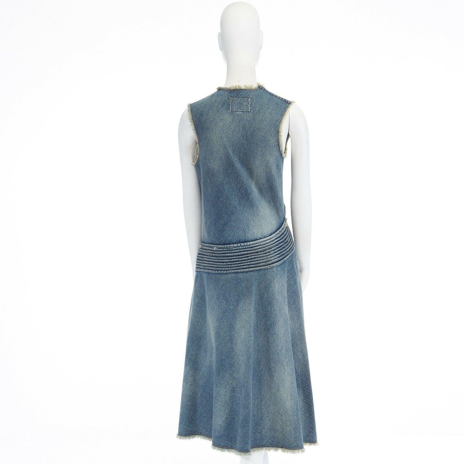 runway JUNYA WATANABE blue distressed twisted washed denim dress XS US2 UK8 IT40 In Excellent Condition In Hong Kong, NT