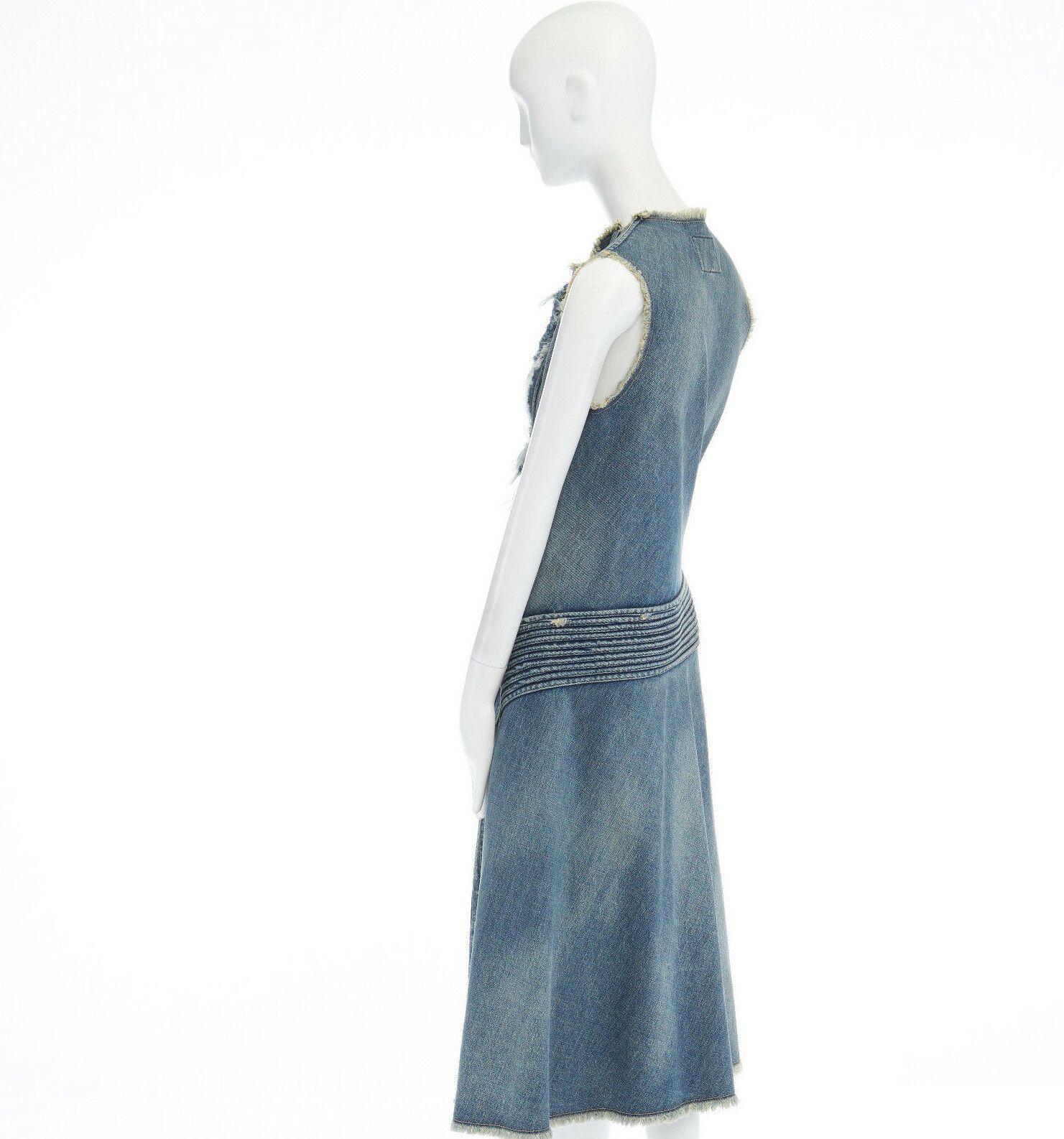 Women's runway JUNYA WATANABE blue distressed twisted washed denim dress XS US2 UK8 IT40