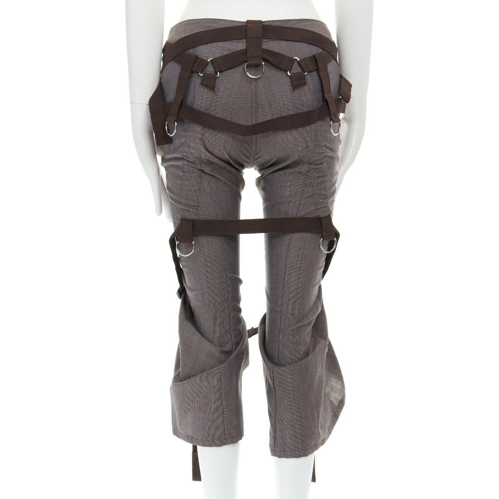 Black runway JUNYA WATANABE SS2003 Parachute brown bondage harness buckle belt pants S