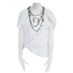 runway JUNYA WATANABE SS2014 white linen beaded feather necklace top XS JP0 US2