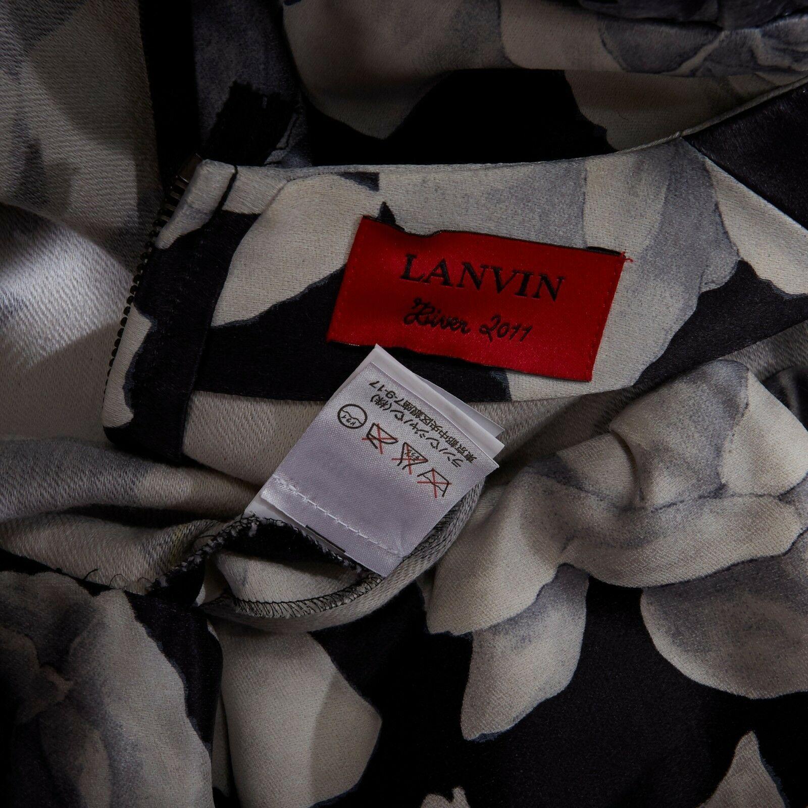 runway LANVIN AW11 black rose print puff shoulder ruffle cuff cocktail dress XS 5