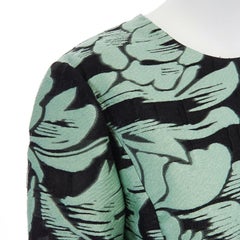 runway LELA ROSE green black jacquard floral short sleeve cocktail dress US6 M