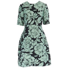 défilé LELA ROSE robe de cocktail à manches courtes en jacquard floral vert noir US6 M