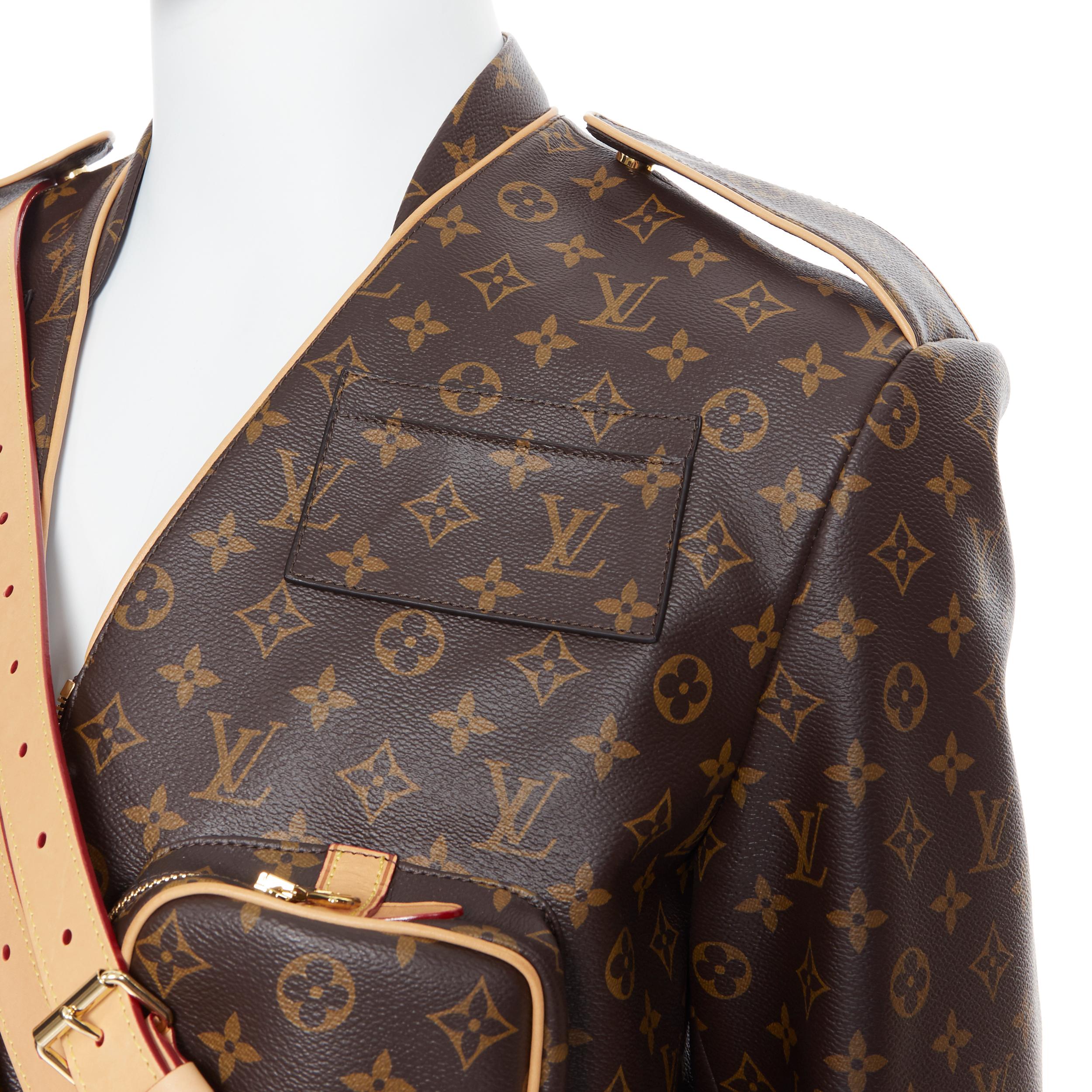 runway LOUIS VUITTON AW19 Sample Admiral brown monogram canvas jacket FR48 M Reference: JHVC/A00003 Brand: Louis Vuitton Designer: Virgil Abloh Collection: Fall Winter 2019 Runway Material: Unknown Color: Brown Pattern: Other Closure: Zip Extra