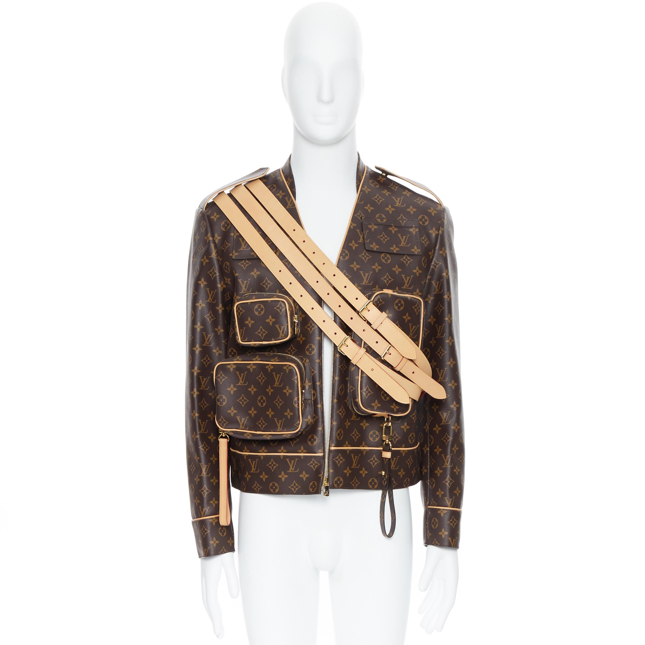 Black runway LOUIS VUITTON AW19 Sample Admiral brown monogram canvas jacket FR48 M