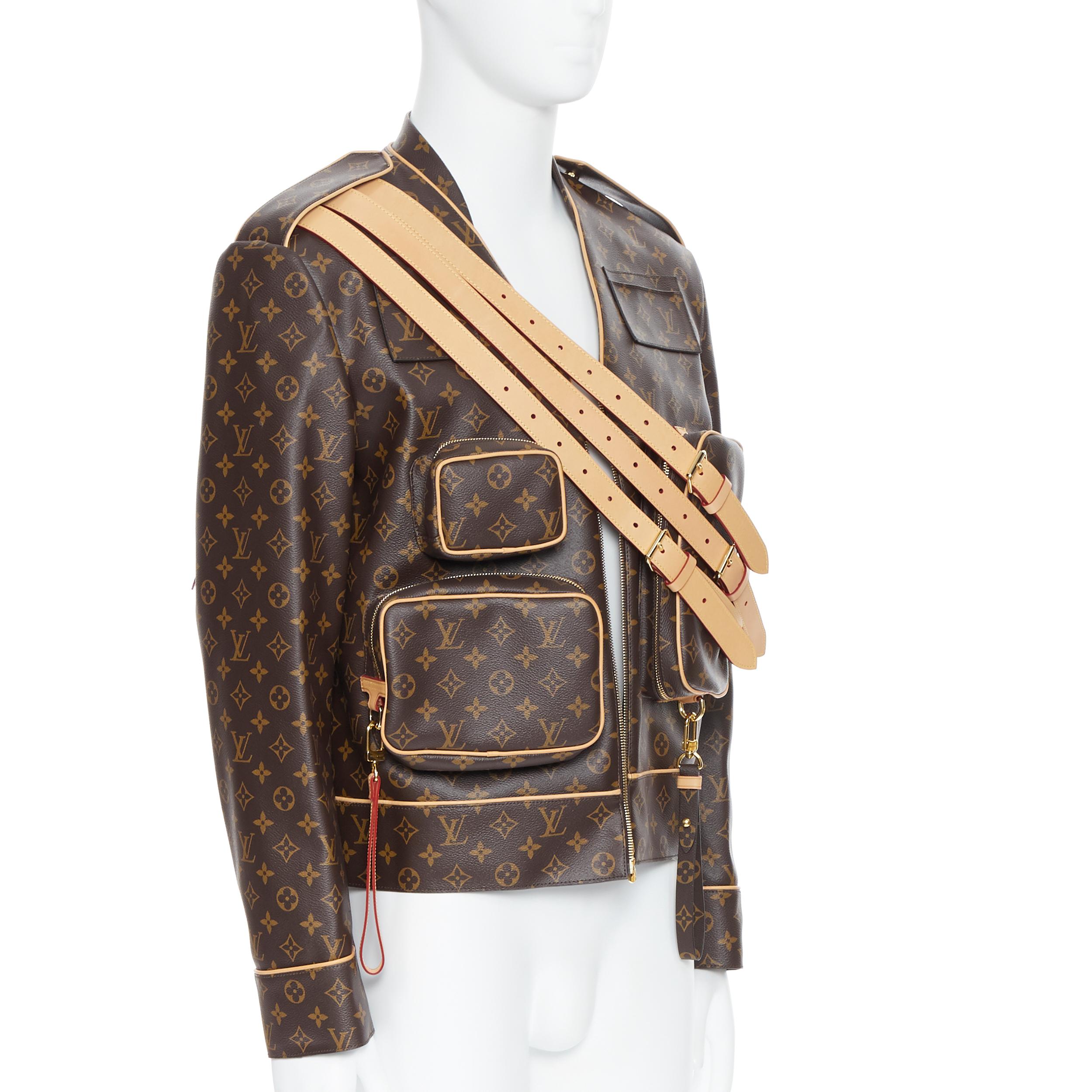 runway LOUIS VUITTON AW19 Sample Admiral brown monogram canvas jacket FR48 M In Excellent Condition In Hong Kong, NT