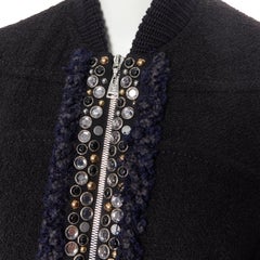 runway LOUIS VUITTON black boucle jewel stud embellished cocoon cape coat FR36