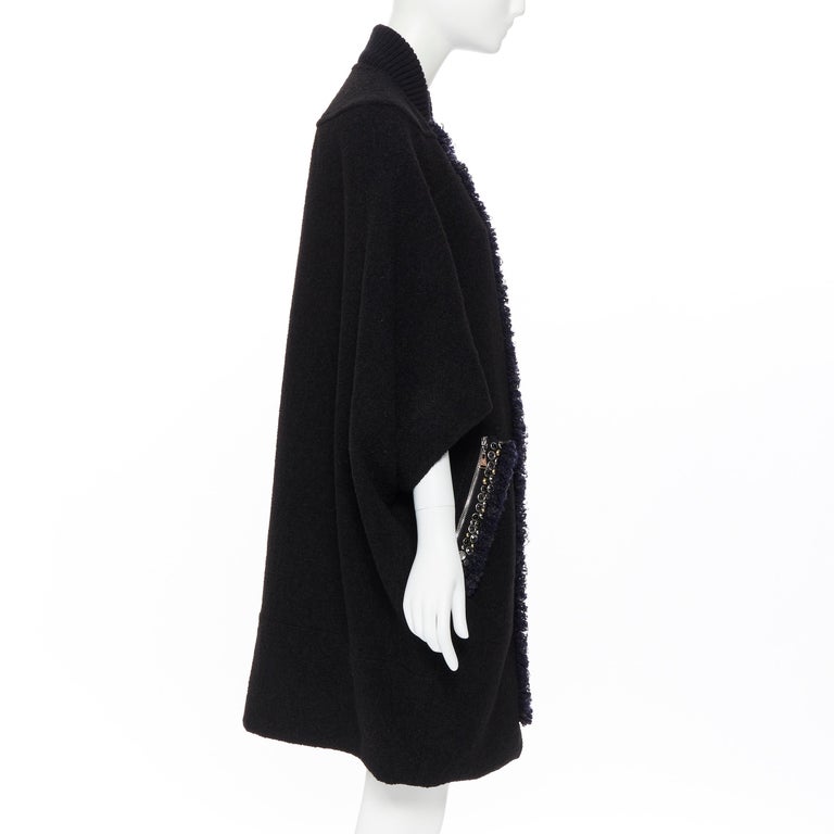 runway LOUIS VUITTON black boucle jewel stud embellished cocoon cape ...