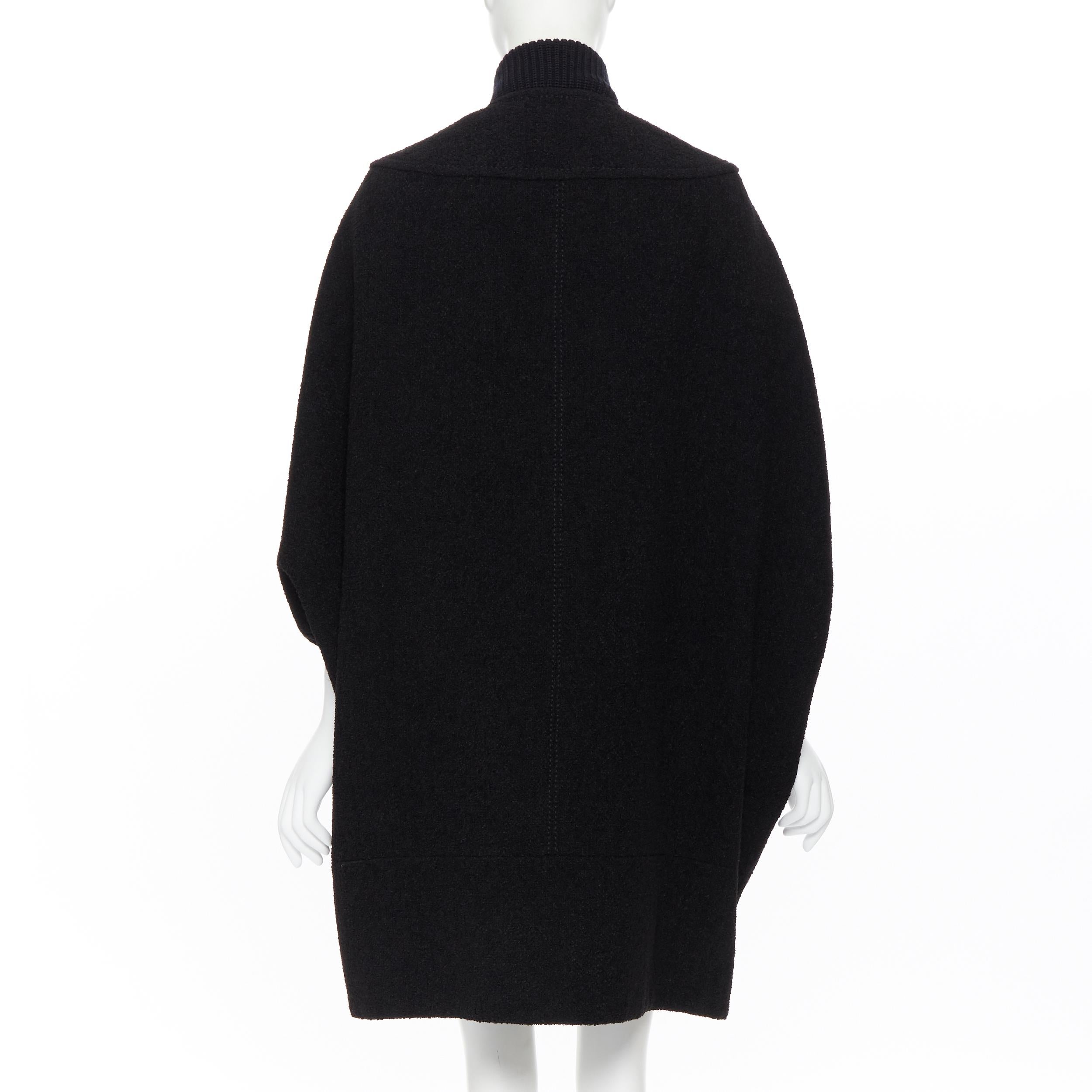 Black runway LOUIS VUITTON black boucle jewel stud embellished cocoon cape coat FR36