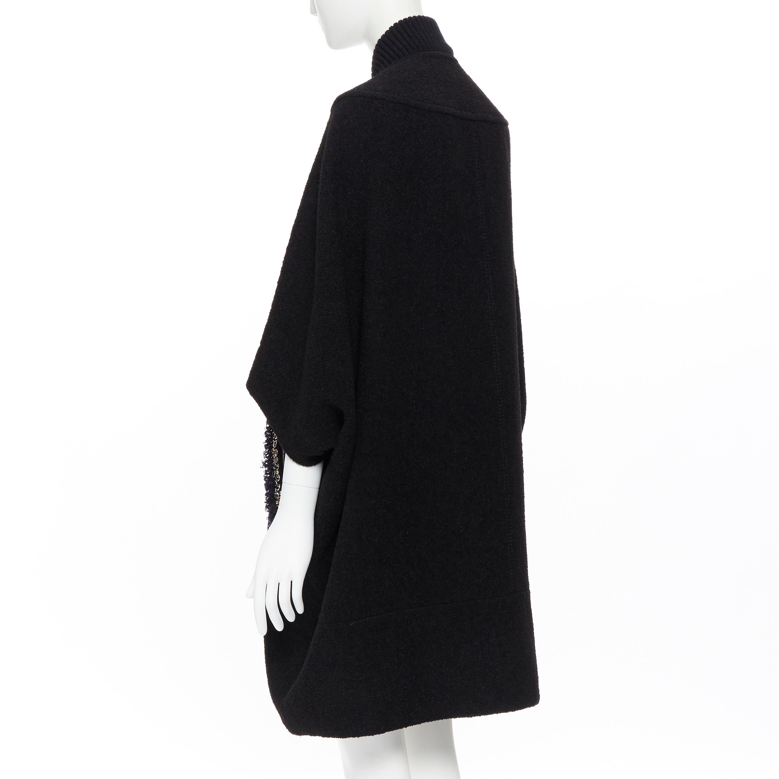 runway LOUIS VUITTON black boucle jewel stud embellished cocoon cape coat FR36 In Excellent Condition In Hong Kong, NT