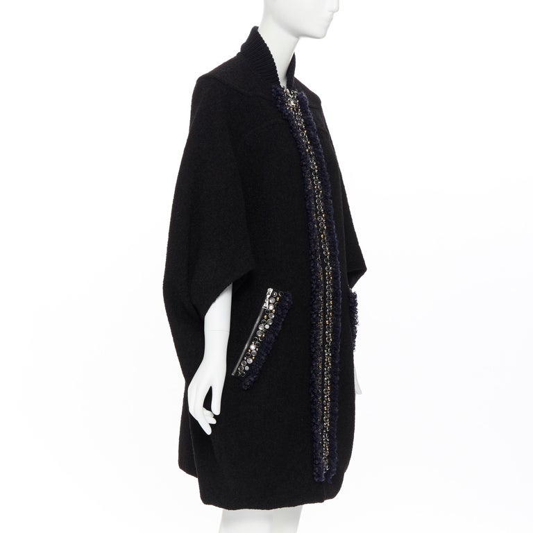 runway LOUIS VUITTON black boucle jewel stud embellished cocoon cape coat  FR36 S at 1stDibs
