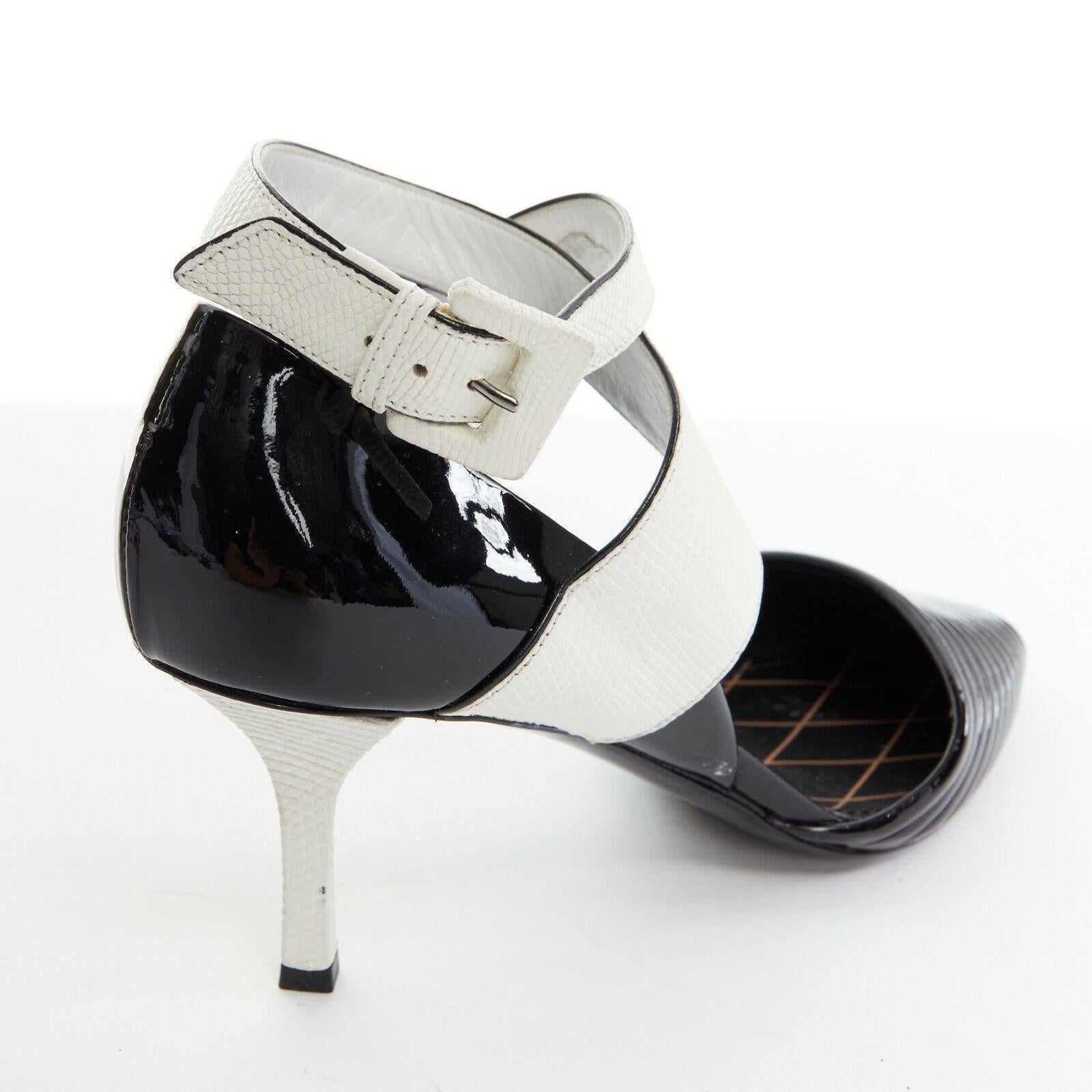 runway LOUIS VUITTON black patent white cross ankle strap dorsay pumps EU38.5 5