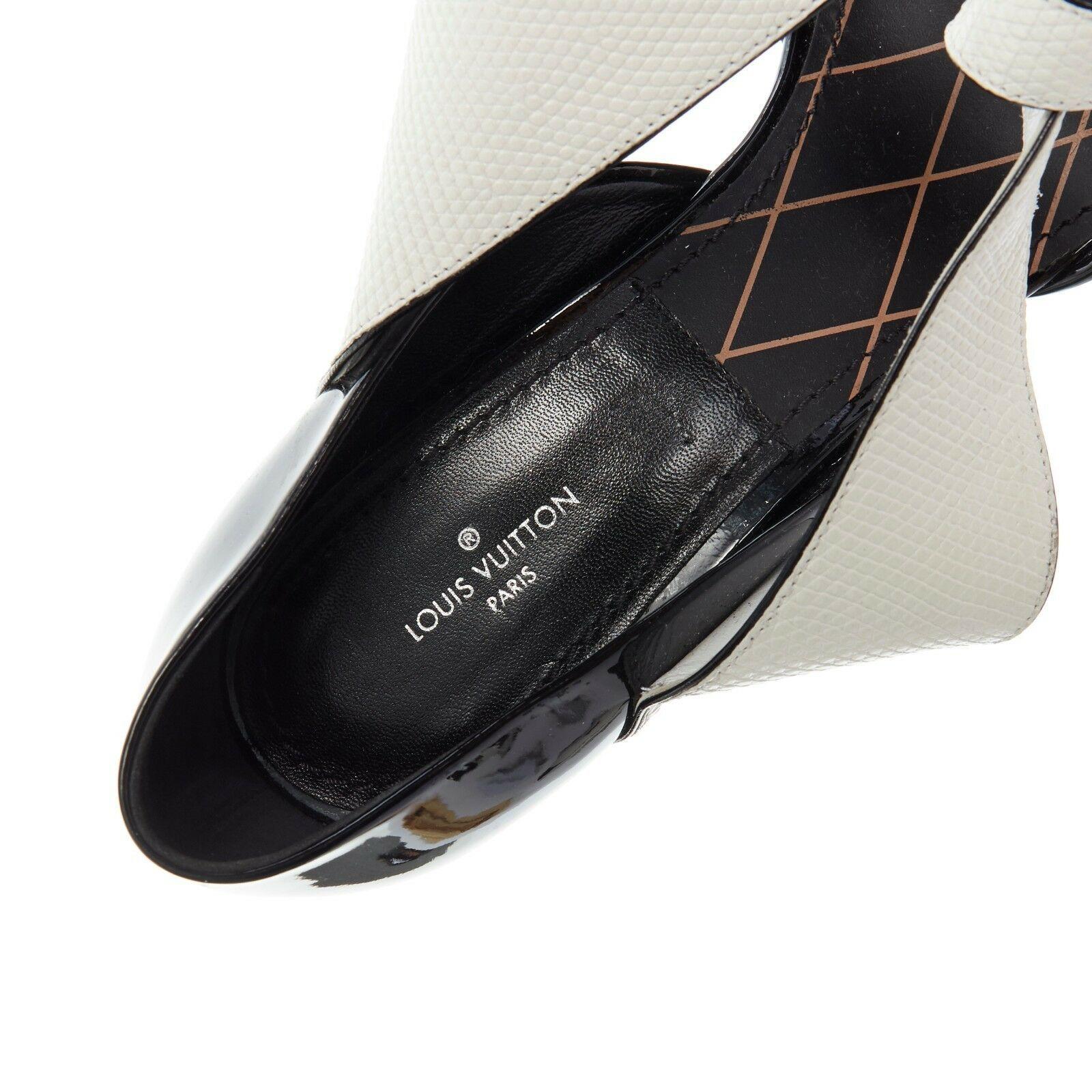 runway LOUIS VUITTON black patent white cross ankle strap dorsay pumps EU38.5 6