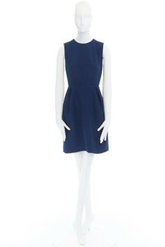 runway LOUIS VUITTON blue handstitched seams zip back darted skirt dress FR34 XS