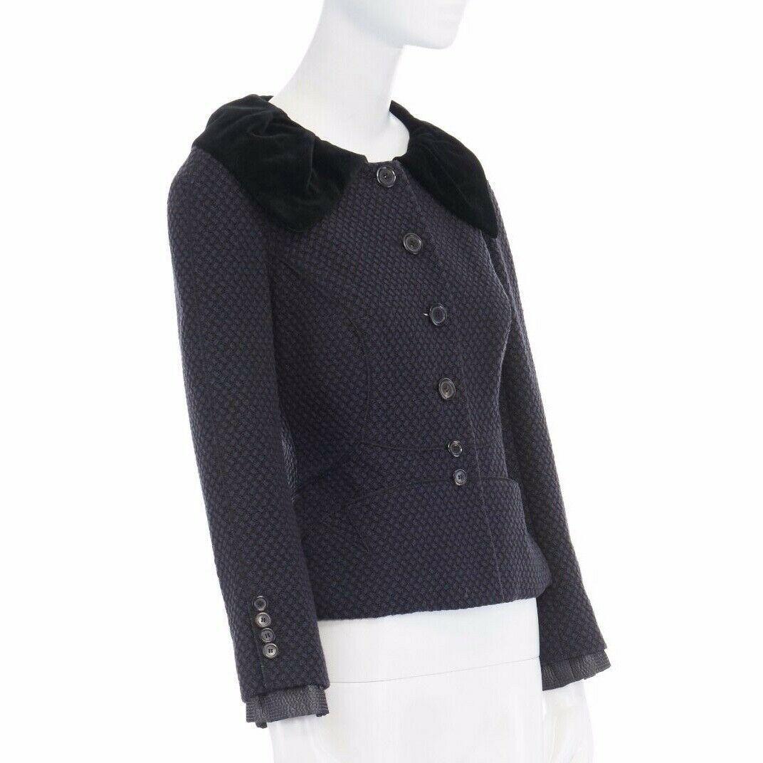 runway LOUIS VUITTON MARC JACOBS AW06 velvet collar navy jacquard jacket FR34 XS In Excellent Condition In Hong Kong, NT