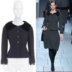 runway LOUIS VUITTON MARC JACOBS AW06 velvet collar navy jacquard jacket FR34 XS
