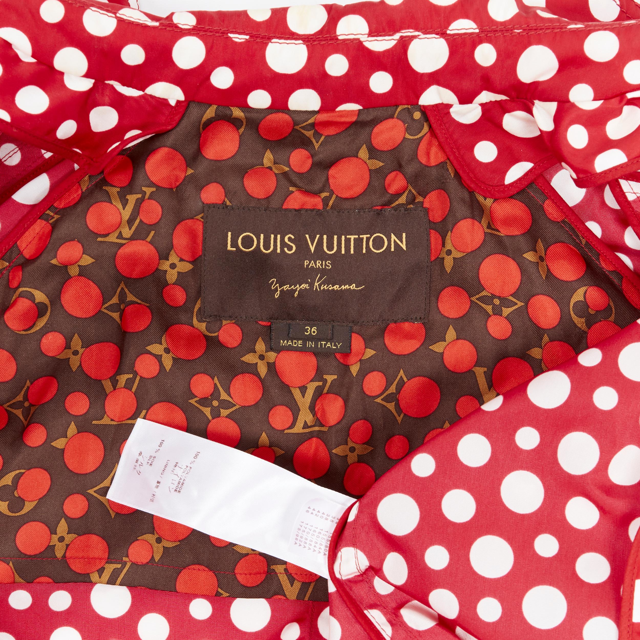 runway LOUIS VUITTON YAYOI KUSAMA red white spot print belted trench coat FR36 S 6