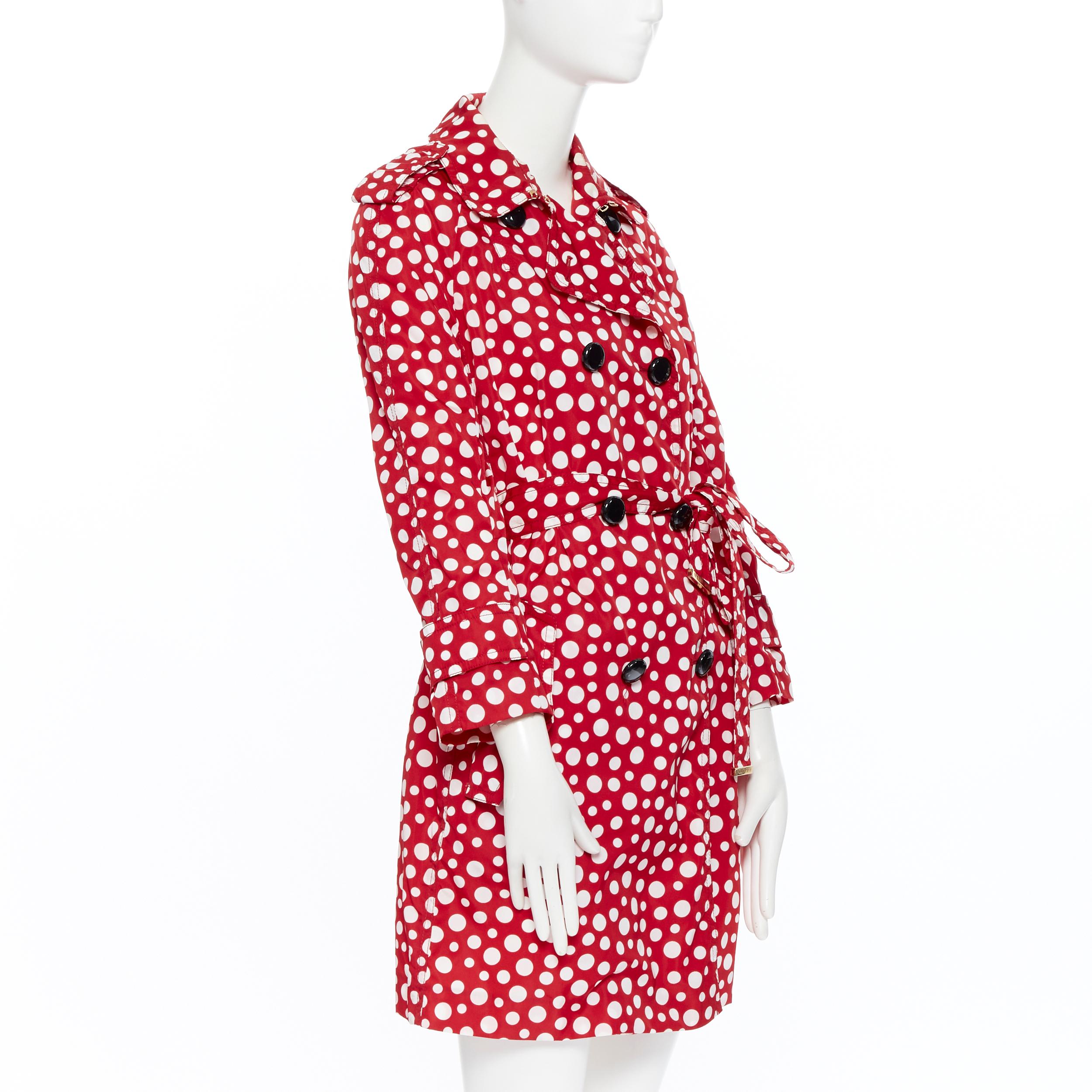 Red runway LOUIS VUITTON YAYOI KUSAMA red white spot print belted trench coat FR36 S