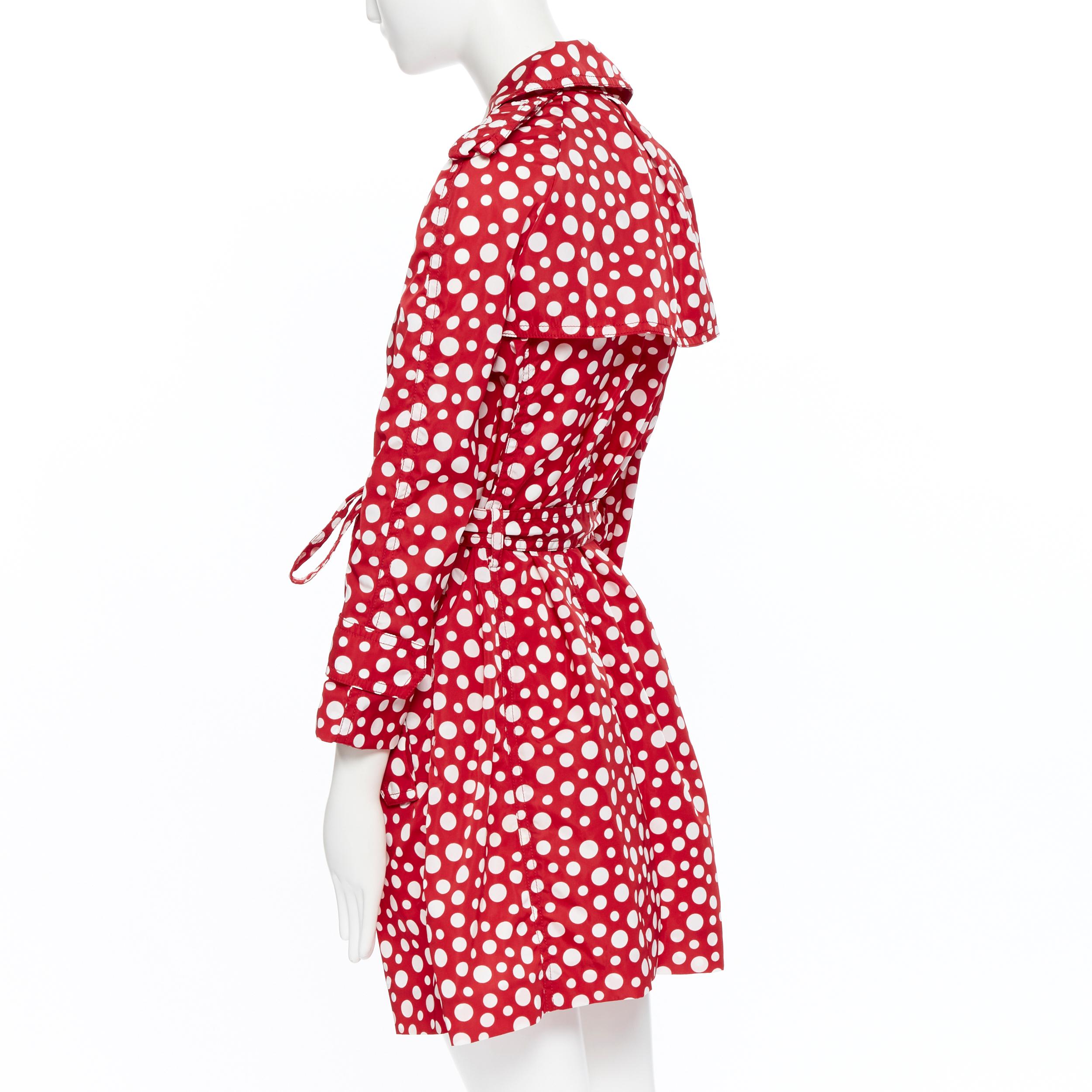 runway LOUIS VUITTON YAYOI KUSAMA red white spot print belted trench coat FR36 S 1