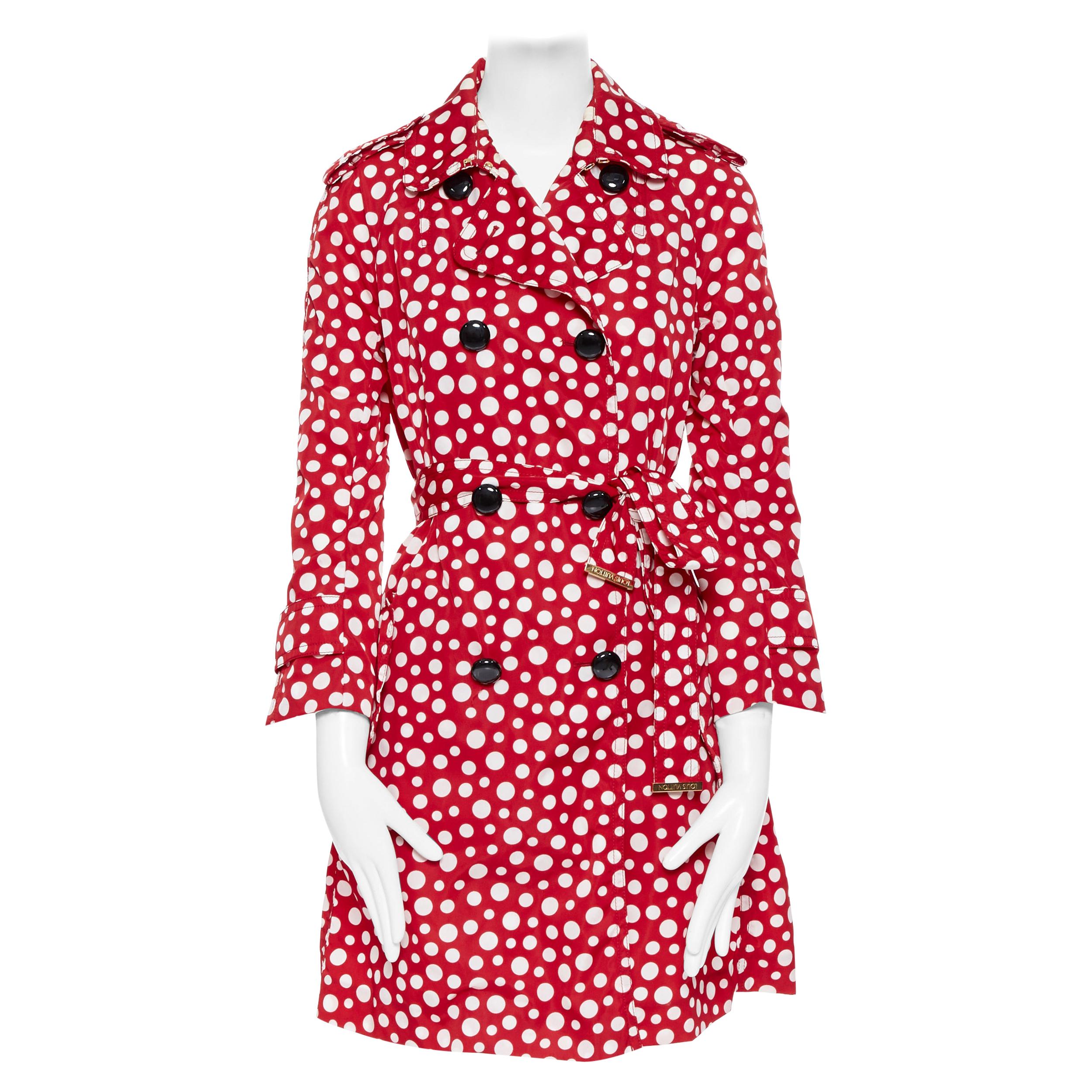 runway LOUIS VUITTON YAYOI KUSAMA red white spot print belted trench coat FR36 S