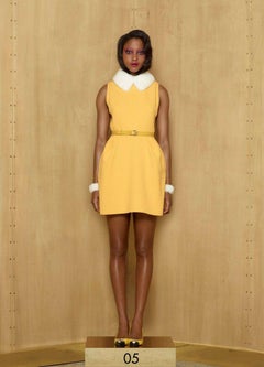 runway LOUIS VUITTON yellow handstitched seams zip back flared dress FR38 M