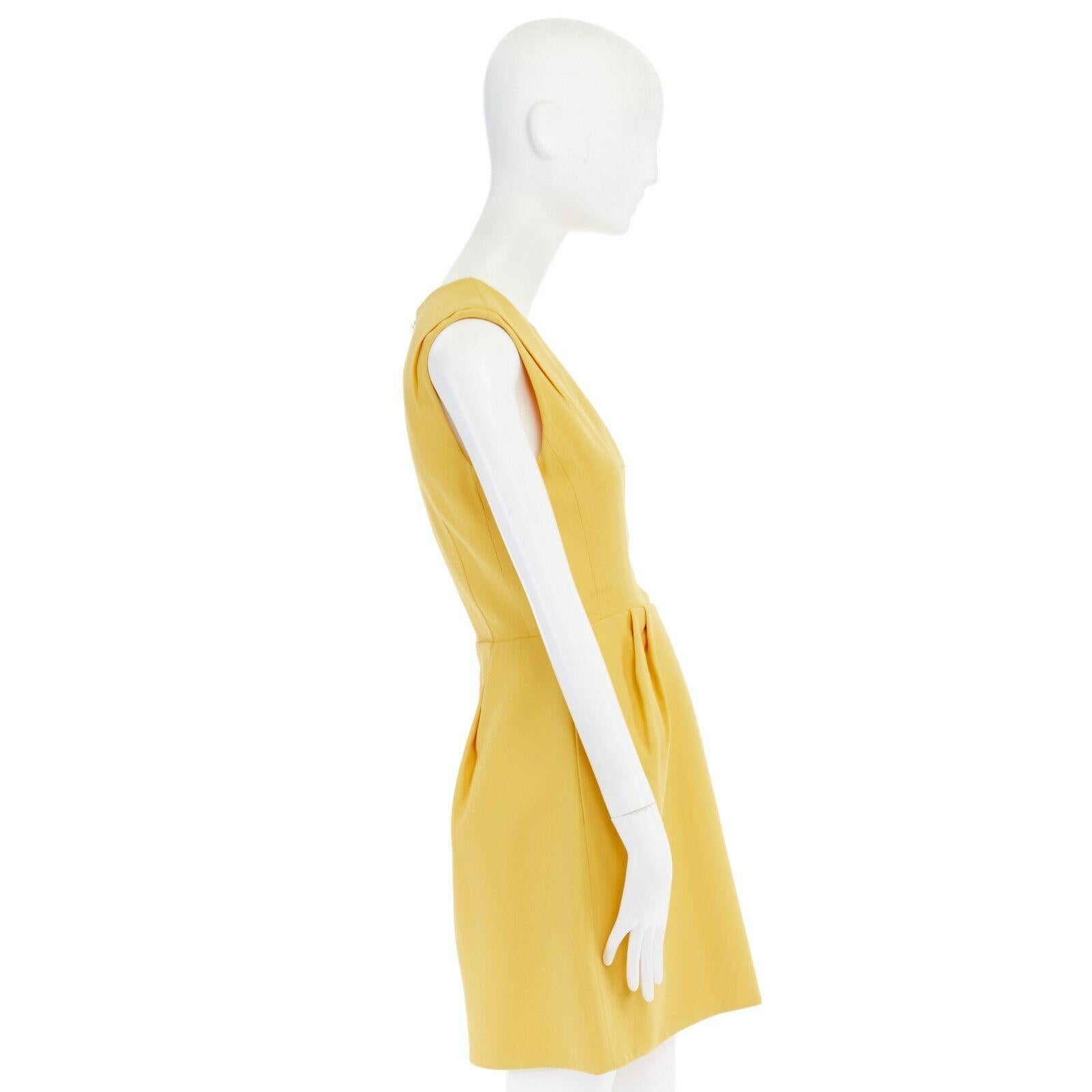 Yellow runway LOUIS VUITTON yellow handstitched seams zip back flared dress FR38 M