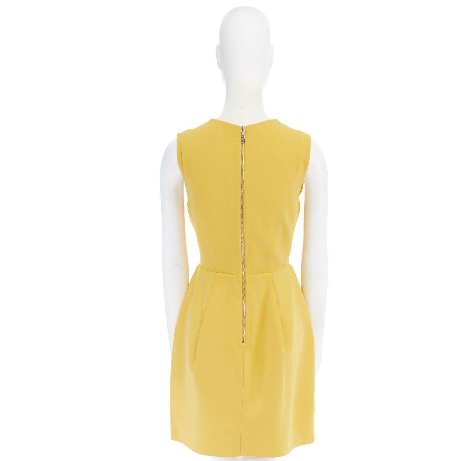 runway LOUIS VUITTON yellow handstitched seams zip back flared dress FR38 M In Excellent Condition In Hong Kong, NT