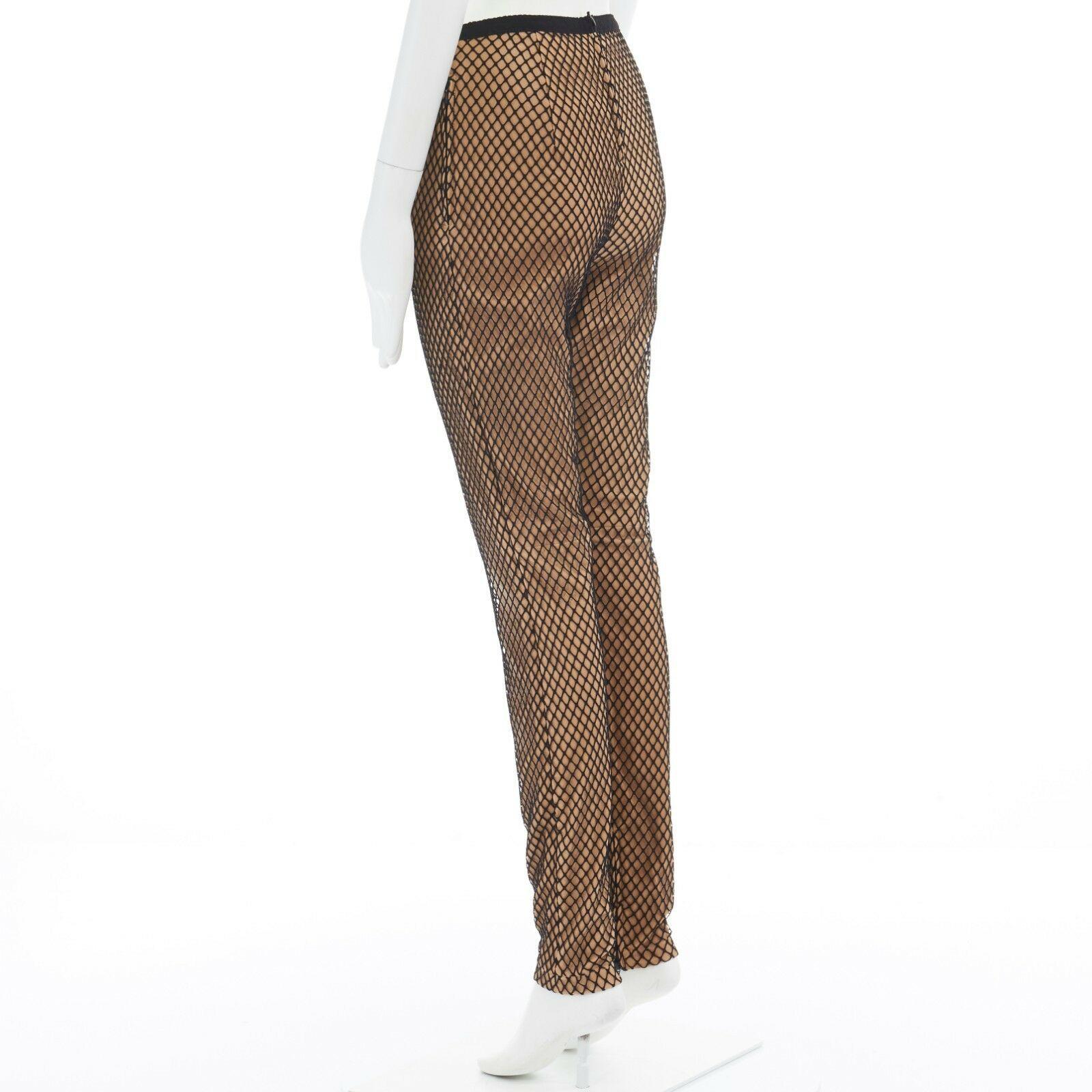 runway MAISON MARGIELA AW11 Tromp Loeil nude leather black fishnet legging pants In Good Condition In Hong Kong, NT