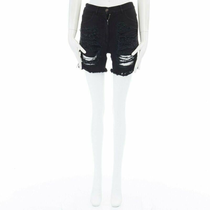 Laufsteg MARTIN MARGIELA 2008 Schwarze geschredderte, abgeschnittene Jeans IT40 27