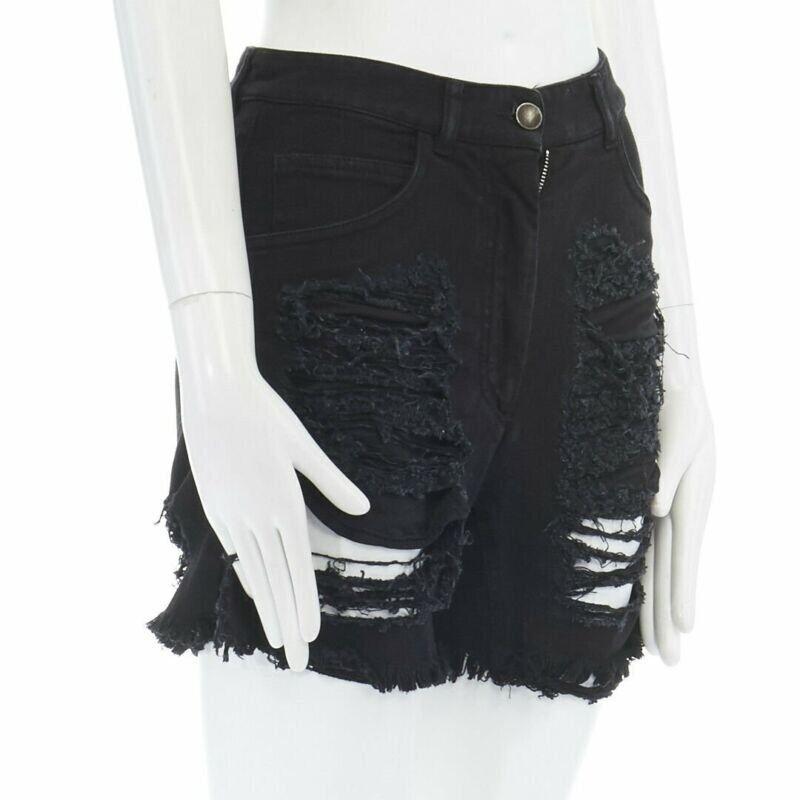 Laufsteg MARTIN MARGIELA 2008 Schwarze geschredderte, abgeschnittene Jeans IT40 27
