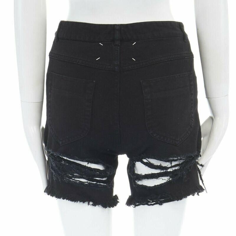 Laufsteg MARTIN MARGIELA 2008 Schwarze geschredderte, abgeschnittene Jeans IT40 27