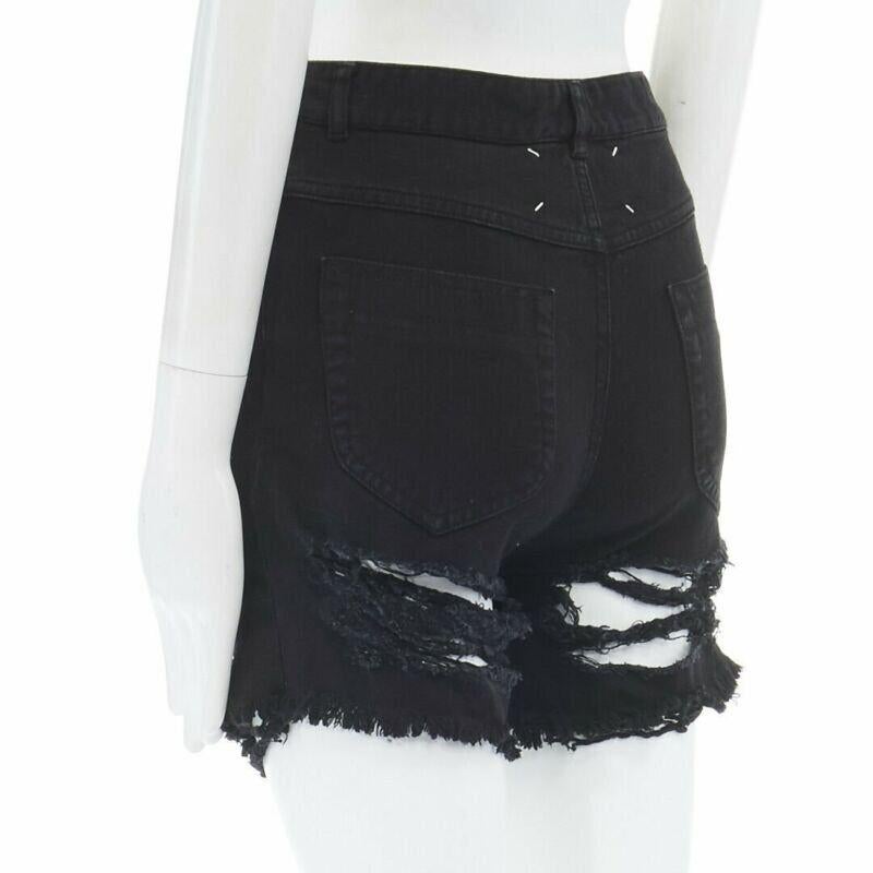 Laufsteg MARTIN MARGIELA 2008 Schwarze geschredderte, abgeschnittene Jeans IT40 27