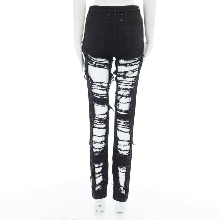runway MARTIN MARGIELA SS08 black shredded extreme ripped jeans IT42 28" at  1stDibs | really ripped black jeans, very ripped black jeans, extreme ripped  jeans black